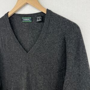 SADDLES Sweater Mens M 100% Cashmere V-Neck Jumper Pullover Charcoal Black